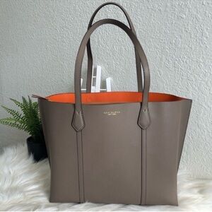 Tory Burch Taupe Tote with Orange Lining